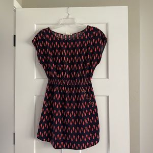 Navy & Salmon Geometric Print Dress